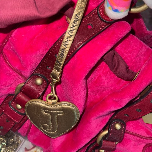 Vintage Juicy Couture Satchel Bag Hot pink Velour Embossed Y2K Hobo Shoulder bag - Picture 13 of 13